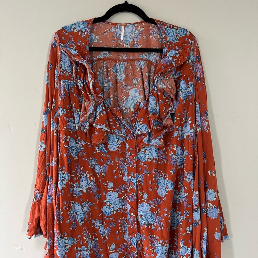 Free People Boho Ruffle Floral Blouse - Size M